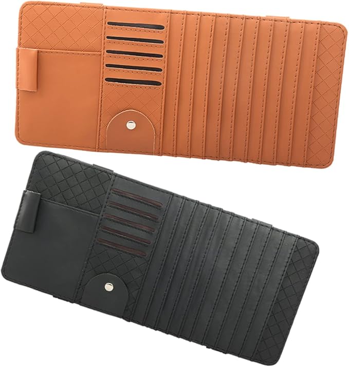 GLEAVI Multi-Functional Sun Visor Organizer Bag Leather Cd Holder for Car Stylish for Pens and Cards Convenient Storage for Vehicle Accessories