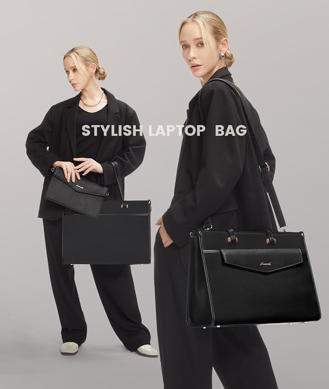 LOVEVOOK Laptop Bag for Women, 17.3'' Laptop Tote Purse 2-in-1 Professional Work Bag Business Briefcase with Clutch Purse, Waterproof Leather Computer Handbag for Teacher Office Travel