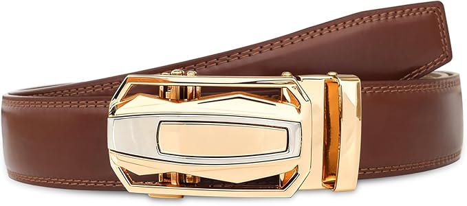 Aurolran Men&Womens Leather Dress Belt Business Automatic Buckle Belt Color-Black Silver Gold