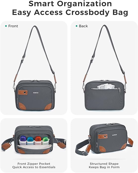 ECOHUB Crossbody Bag for Women Men, Multi Pocket Anti-Theft Travel Purse with RFID Blocking, Oxford PU Shoulder Bag