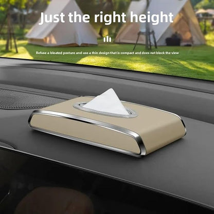 Faux Leather Car Tissue Holder for Interior, Multi-Function Tissue Box, Armrest & Back Seat Tissue Organizer, Sleek Kleenex Holder (Beige Flat)