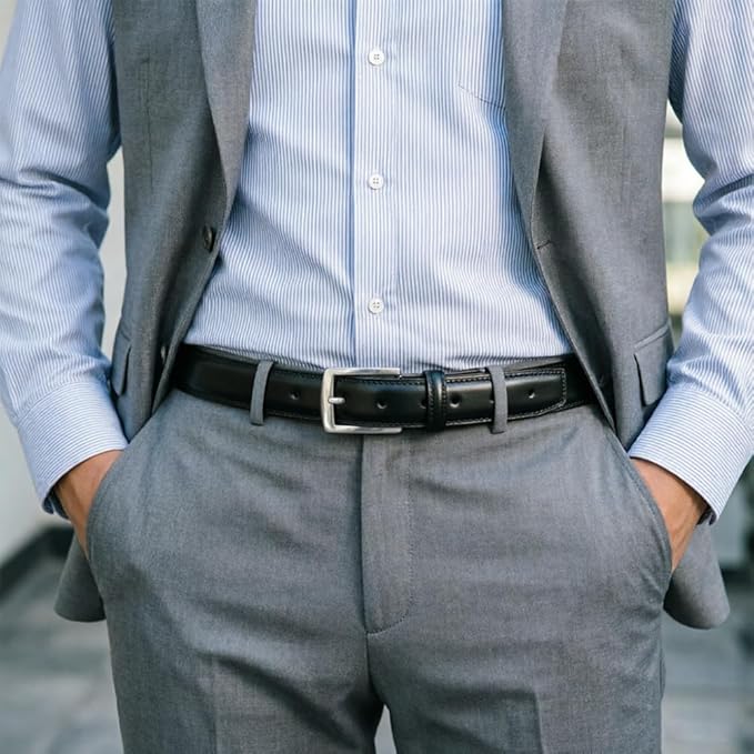 Mens Genuine Leather Dress Belt for Men, Handmade, 100% Cow Leather,Classic Casual and Business Belt Prong Buckle