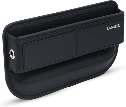 Car Seat Gap Filler Organizer (Black) -Soft PU Leather Car Seat Gap Filler Organizer - Gap Filler For Car w/ Pockets & Large Compartment - Slip-Resistant Between Seat and Center Console