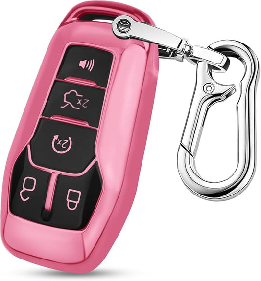 QBUC Ford Key Fob Cover with Keychain, Shell Compatible with Ford Explorer, F150, Lincoln MKC, MKX, MKZ, Fusion, Mustang, Edge Remote Vehicle Accessories (Pink)