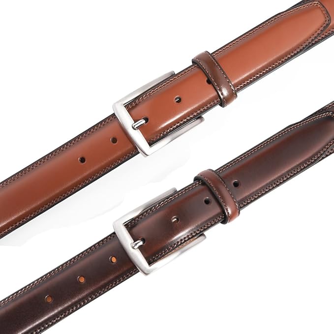 Mens Genuine Leather Dress Belt for Men, Handmade, 100% Cow Leather,Classic Casual and Business Belt Prong Buckle