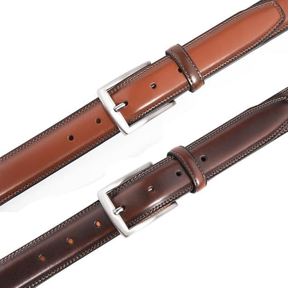 Mens Genuine Leather Dress Belt for Men, Handmade, 100% Cow Leather,Classic Casual and Business Belt Prong Buckle