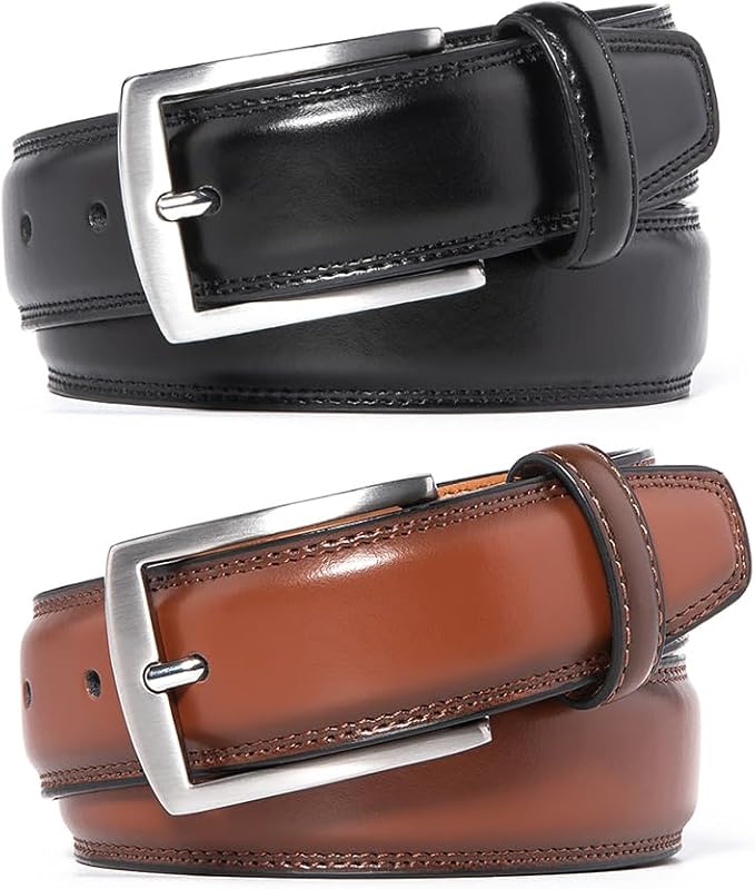 Mens Genuine Leather Dress Belt for Men, Handmade, 100% Cow Leather,Classic Casual and Business Belt Prong Buckle