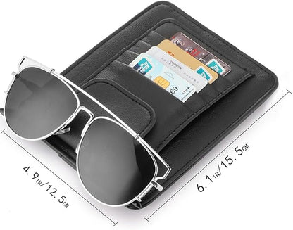 Black Small Car Sun Visor Organizer with Clip, Sunglasses Holders for Car Sun Visor PU Auto Interior Accessories Storage Travel Document Holder with Multi Pocket