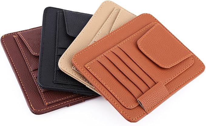 Multi-function Car Sun Visor Organizer Card Storage Glasses Holder Clip Pouch Bag Hanging Holder PU Leather(Beige)