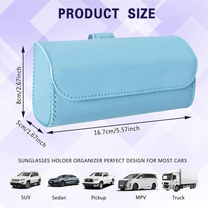 Sunglasses Holder for Car Sun Visor, Sunglass Organizer for Car, Magnetic Leather Eyeglasses Protective Storage Case, Waterproof Glasses Organizer Visor Accessories for Vehicles (Blue)