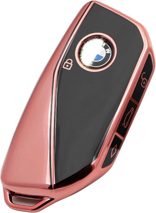 Creativity Advanced soft TPU key Cover Suitable for BMW 2023-2026 New 5 7 Series iX XM IX3 i7 X1 X5 X6 X7 key (Pink)