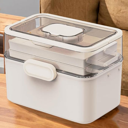 3-Tier 12 x 9 x 7 Medicine Organizer, Medicine Cabinet Organizer with Portable Pill Case, Multipurpose Plastic Box for Storage Empty First Aid Box
