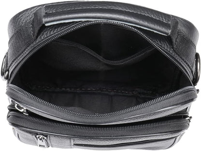 Hebetag Small Leather Sling Shoulder Bag Messenger Pack for Men Women Outdoor Travel Business