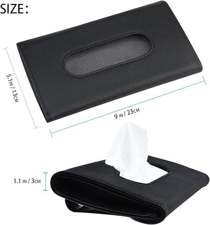 Black Car Tissue Refill Holder for Visor, Car Sun Visor Napkin Paper Storage Holder Box, Hanging Tissue Clip, PU Leather