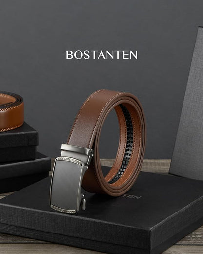 BOSTANTEN Mens Belt Leather Ratchet Belt For Men Dress and Casual with Adjustable Buckle, Trim to Fit