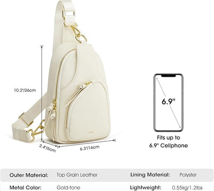 Kattee Sling Bag for Women, Leather Fanny Packs Crossbody Purse, Small Chest Bag with RFID Blocking, Beige