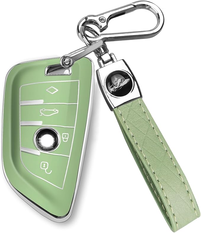 QBUC for BMW Key Fob Cover with Leather Keychain,for BMW 2 5 6 7 Series X1 X2 X3 X5 X6 X7 Premium Soft TPU Key Fob Holder