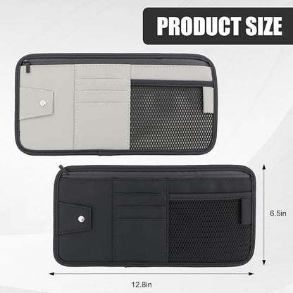 panthra 2pcs Car Visor Organizer, Sun Visor Organizer, Sunvisor Soft Leather Surface Eyeglasses Note Card Holder Car Storage Bag Suitable for Most Vehicles, Suv and Trucks Keep Clean (Black+Gray)