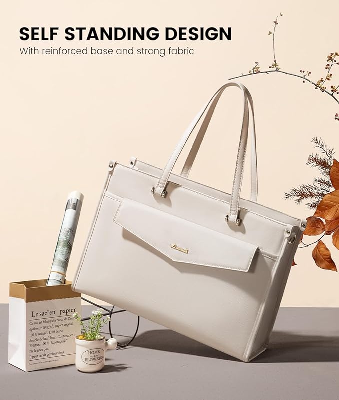 LOVEVOOK Laptop Bag for Women, 15.6'' Laptop Tote Purse 2-in-1 Professional Work Bag Business Briefcase with Clutch Purse, Waterproof Leather Computer Handbag for Teacher Office Travel