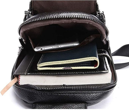Hebetag Crocodile Genuine Leather Sling Chest Bag for Men&Women Travel Outdoor Hunting Hiking Camping Crossbody Shoulder Pack Pouch Backpack Daypack Black