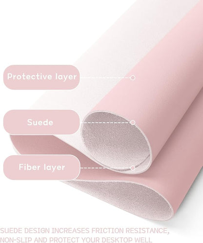 YSAGi Non-Slip Leather Desk Pad Blotter, Waterproof Laptop Computer Desk Keyboard Mat, Table Protector Mat, Large Mouse Pad for Office/Work/Home/Decor(Pink, 31.5" x 15.7")