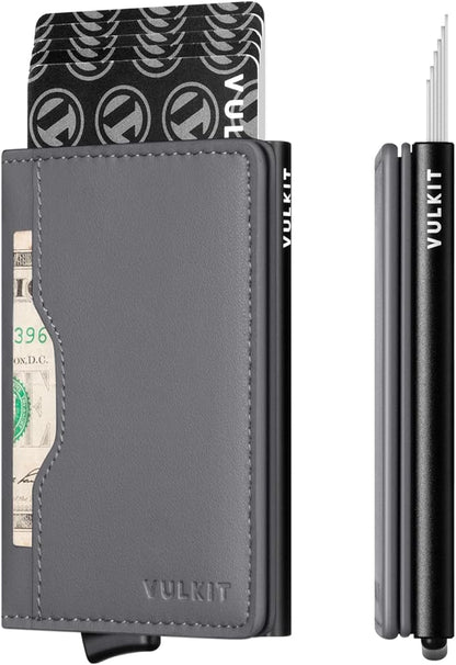 VULKIT Slim Pop up Wallet for Women Minimalist Credit Card Holder with Leather Slots Men's Bifold RFID Blocking Metal Wallets