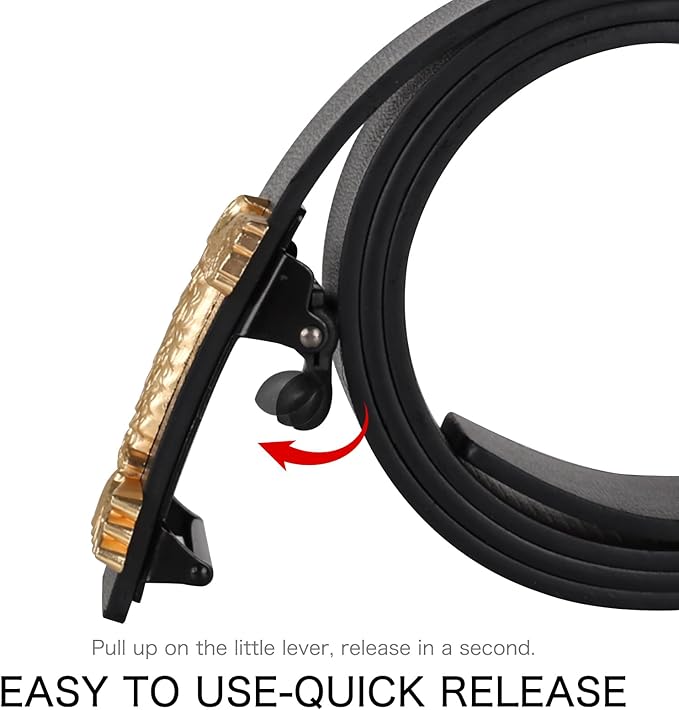 Aurolran Men&Womens Leather Dress Belt Business Automatic Buckle Belt Color-Black Silver Gold