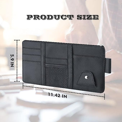 1 Piece Car Sun Visor Organizer, Leather Zipper Visor Storage Bag, 11.4In x 5.9In Multifunctional Pocket Business Card Holder, Universal for Men Women Car Interior Receiving (Black)