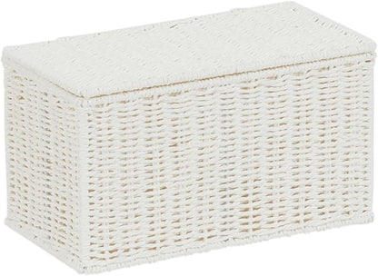 Household Essentials Small Wicker Basket with Lid, Multipurpose Storage Basket for Bathrooms, Shelves, Desks, Vanities, Closets and More, White
