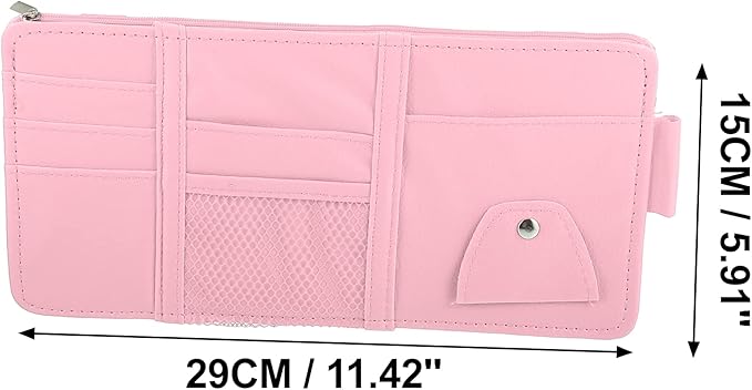 X AUTOHAUX Car Sun Visor Organizer Auto Interior Accessories Car Sunglass Holder Pocket Storage Pouch Organizer with Zipper Pink