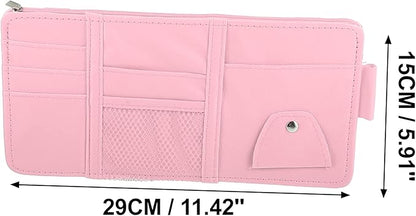 X AUTOHAUX Car Sun Visor Organizer Auto Interior Accessories Car Sunglass Holder Pocket Storage Pouch Organizer with Zipper Pink