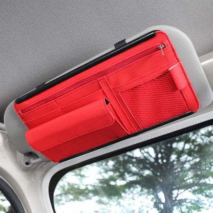 Car Sun Visor Multi-Pocket Net Zipper Organizer Auto Interior Accessories Pocket Organizer Storage Pouch Holder for Card License Pen Glasses (Red)
