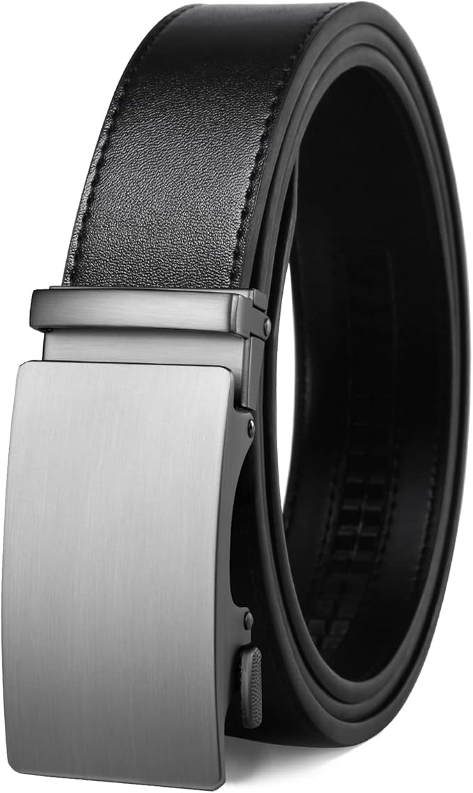 Founders & C Men's Ratchet Belt 1 3/8",Leather Dress Belt Adjustable with Click Sliding Buckle Trim to Exact Fit