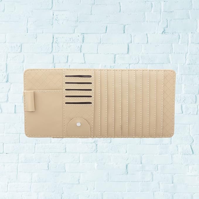 Multi-Functional Sun Visor Leather Organizer Storage Bag for Pens and Cards Stylish Beige Car Accessory for Vehicle Interior