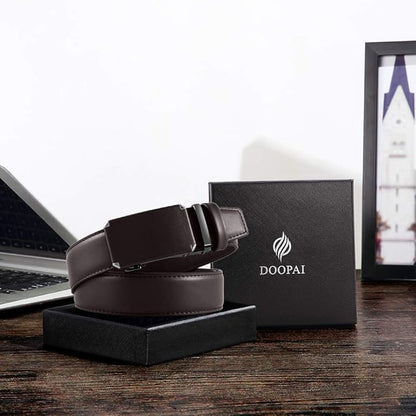 DOOPAI Belt Men, Ratchet Dress Adjustable 1 3/8" Sliding Leather Designer, Size Length Can be Cut, with Gift Box
