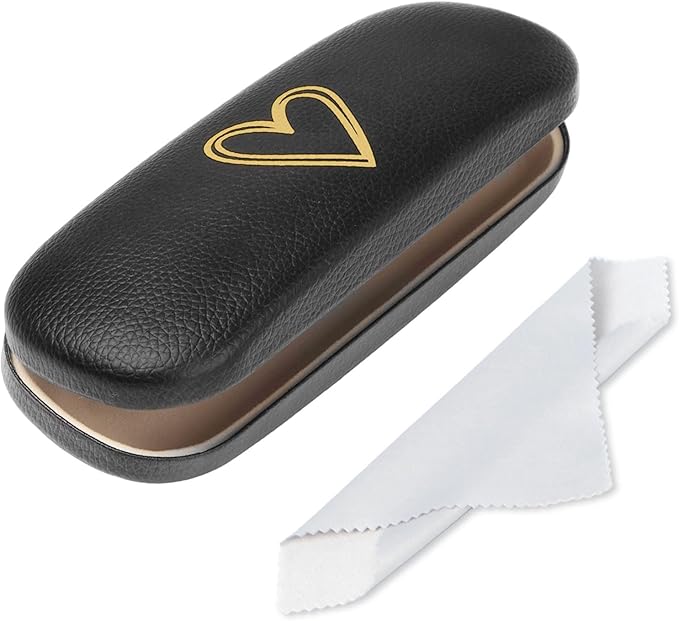 Glasses Case Hard Shell, Leather Protective Case for Sunglasses with Cleaning Cloth, Cute Eyeglass Cases for Women