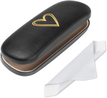 Glasses Case Hard Shell, Leather Protective Case for Sunglasses with Cleaning Cloth, Cute Eyeglass Cases for Women