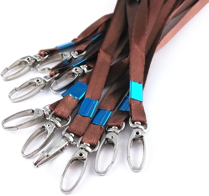 yueton 10pcs Vertical Style Leather Business ID Badge Card Holder, Name Card Business Card Holder Tag with Long Neck Strap Band Lanyard (Brown)