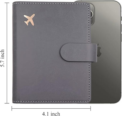 Deziliao Passport Wallet, Gray, Unisex, Faux Leather, Waterproof, Slim, Lightweight, RFID Blocking, 2-in-1 Design, with Document Slots, Credit Card Slots, SIM Card Slots