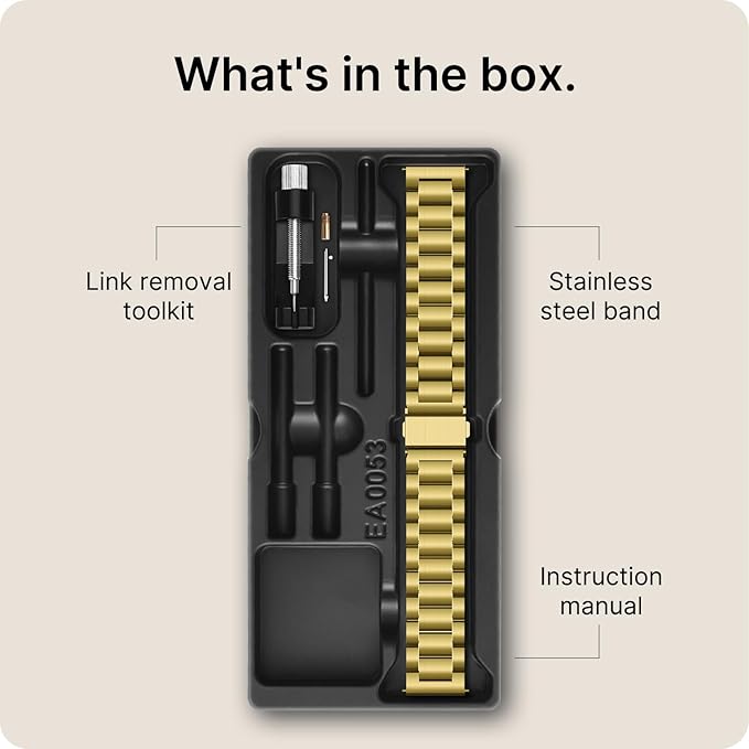 Fullmosa 20mm Stainless Steel Watch Band, Quick Release Metal Replacement Strap with Removable Links, Includes Spring Bars & Link Removal Tool for Men Women (Golden)