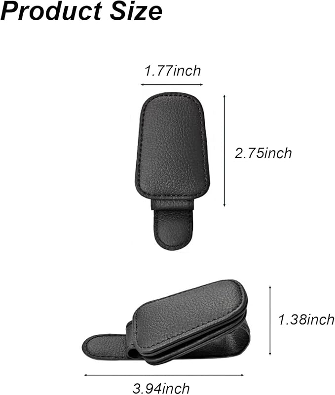 2 Pack Sunglass Holder for Car Magnetic Leather Sunglass Clip Universal Eyeglass Holder Car Visor Accessories Black