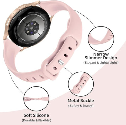 GEAK Compatible with Galaxy Watch 7 Band/Galaxy Watch 6 5 4 40mm 44mm/Classic 42mm 46mm,20mm Slim Silicone Compatible for Galaxy Watch 4 5 Band/Active 2 Women Small Black/White/Gray/Sand Pink