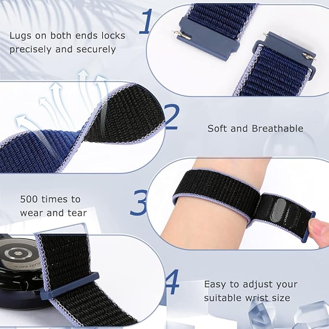 24mm Nylon Sport Quick Release Watch Band Compatible with Garmin Venu X1/TicWatch Altas/TicWatch Pro 5/Pro 5 Enduro/COROS Nomad/iTouch AIR 4 41mm 46mm/AIR 3 44mm/Suunto 9/9 Baro/9 Titanium