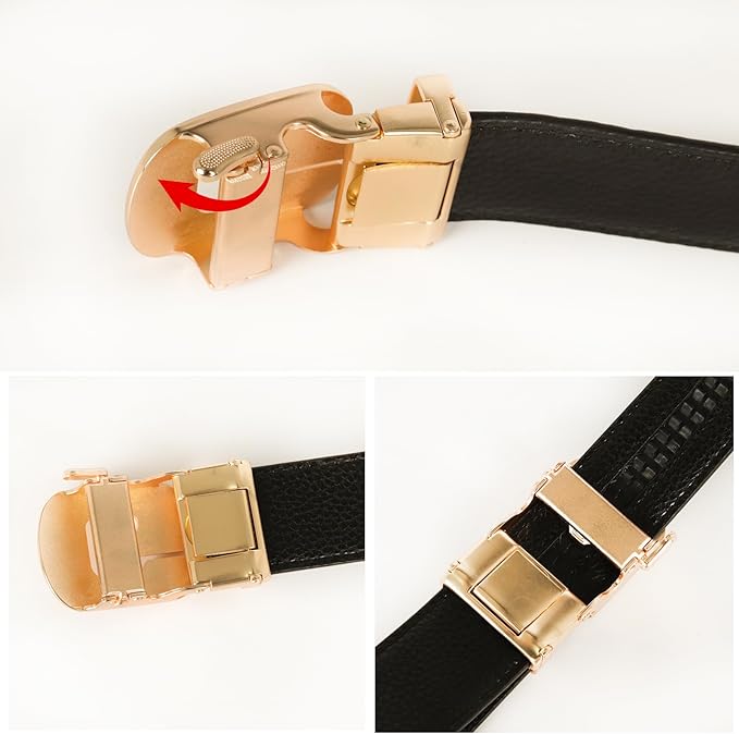 Aurolran Men&Womens Leather Dress Belt Business Automatic Buckle Belt Color-Black Silver Gold