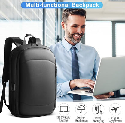 hk Business Backpack for Men 17 Inch,Slim & Expandable Waterproof Travel Laptop Backpack with USB Charging,Anti-Theft Lightweight Large Work Computer Bag,College Laptop Backpacks Gifts for Men Women