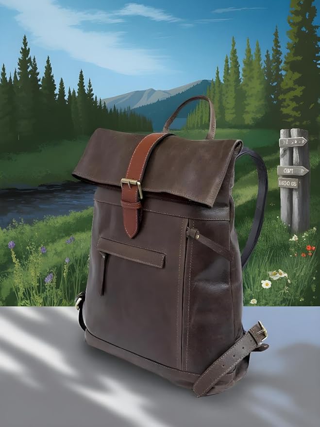 VANSI Soft Leather Men Women Laptop Backpack School College Office (Olive Green)