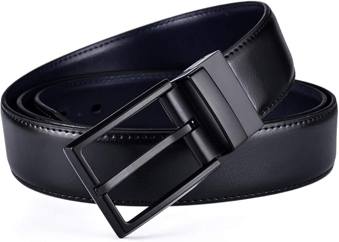 beltox fine Men's Dress Belt Leather Reversible 1.25" Wide Rotated Buckle Gift Box