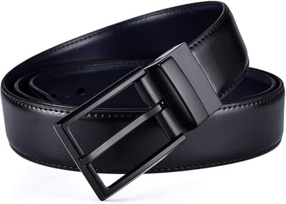 beltox fine Men's Dress Belt Leather Reversible 1.25" Wide Rotated Buckle Gift Box