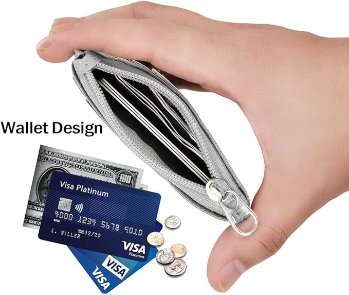 【2025 Latest】 Cute ID Badge Holder Retractable Lanyard Reel Clip with Heavy Duty Carabiner, 5 Card Slots in 2 Sided with Key Ring and Zipper for Students Teens Boys Girls Office Staff Women (Grey)