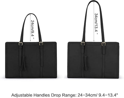 ECOSUSI Laptop Bag For Women 15.6 Inch Work Tote Bags PU Leather Computer Purse For Business Office With 3 Layer Compartments